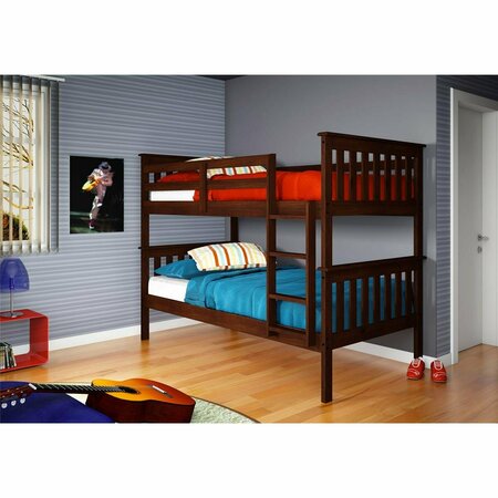 FIXTURESFIRST PD-120-3CP-TT Donco Kids Mission Bunkbed with Slat-Kits Mattress Ready, Twin, Twin-Color- Cappucino FI117519